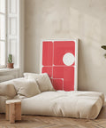 Red geometric Bauhaus abstract art print for modern interiors