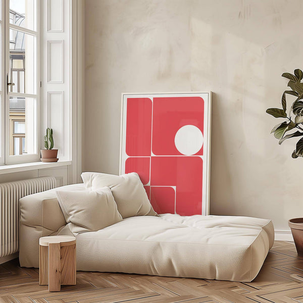 Striking red wall art decor with sharp geometric contrast