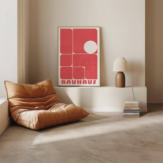 Abstract red wall art decor print featuring clean shapes
