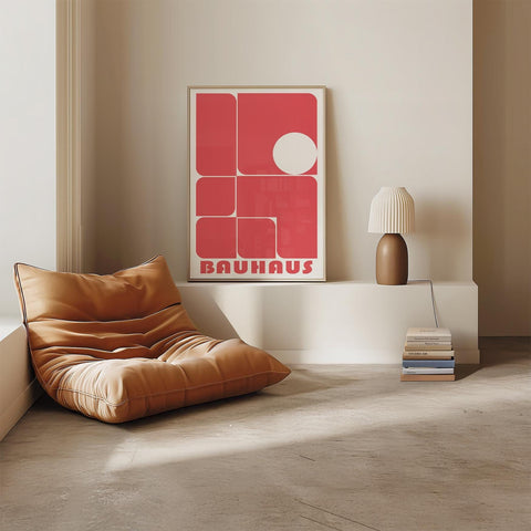 Red Bauhaus abstract poster with geometric shapes