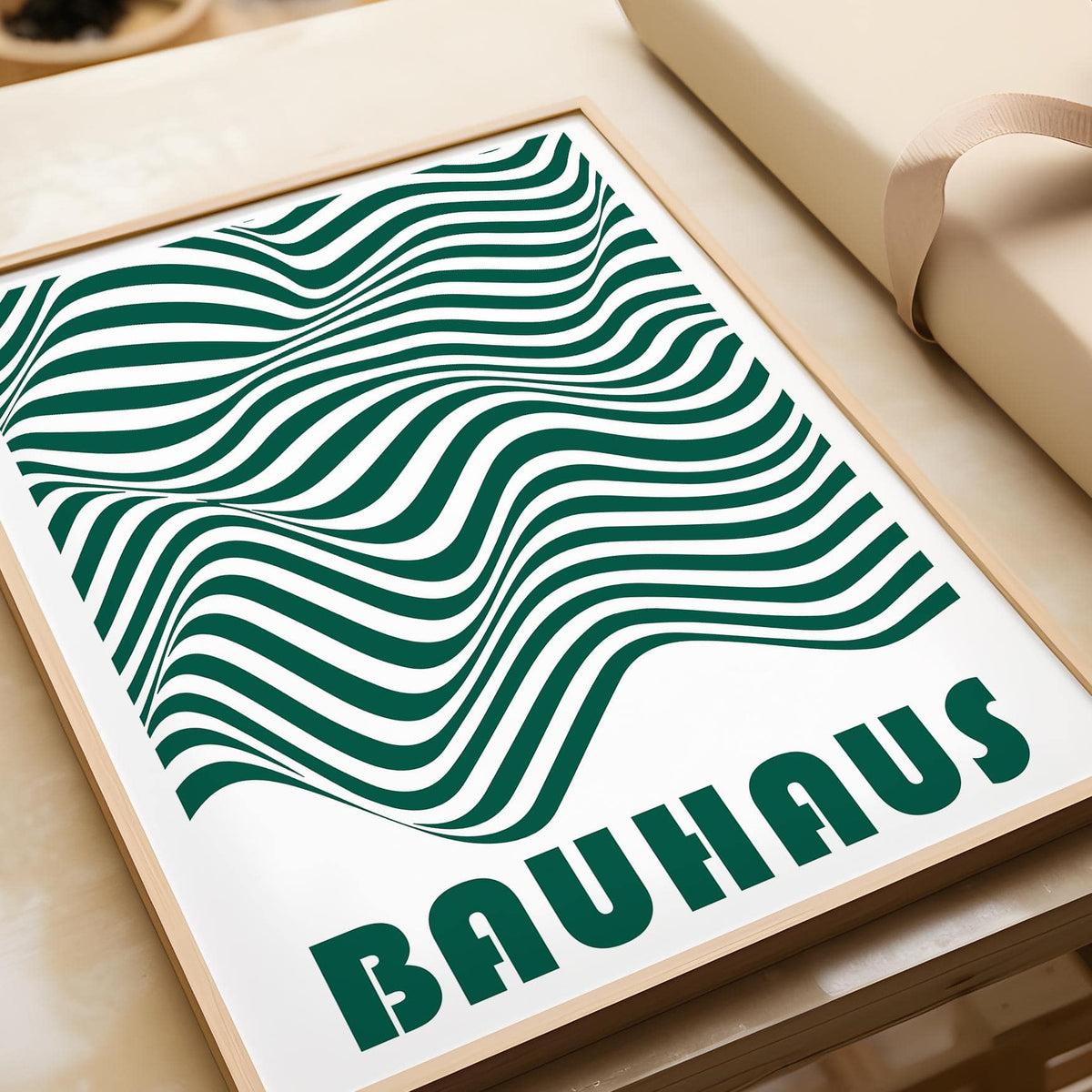 Statement green and white wall art print with vivid abstract shapes