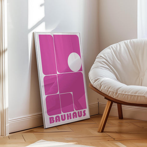 Minimalist pink geometric Bauhaus art for modern interiors