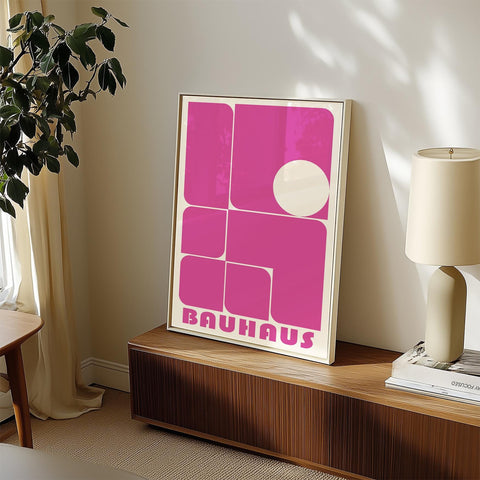 Bold geometric shapes in pink Bauhaus poster