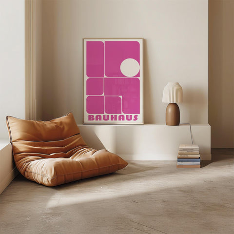 Pink Bauhaus abstract poster with geometric shapes