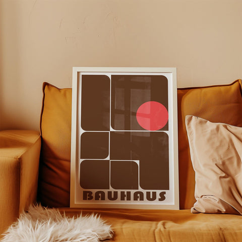 Funky retro brown geometric Bauhaus wall art