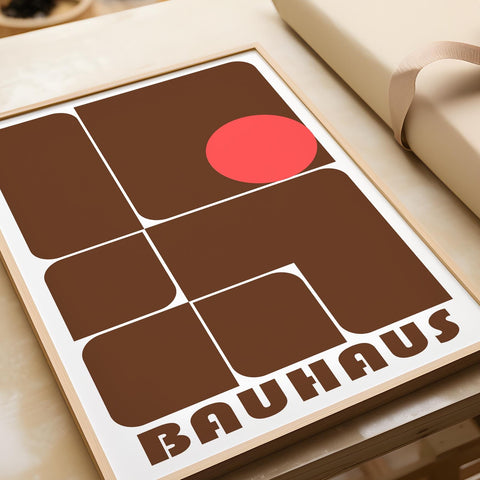 Retro brown Bauhaus art print for modern interiors