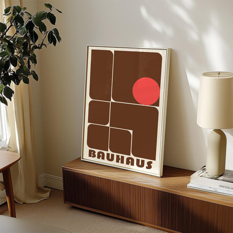 Minimalist brown Bauhaus print for industrial home decor