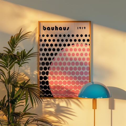 Rising sun wall poster with pink geometric pattern