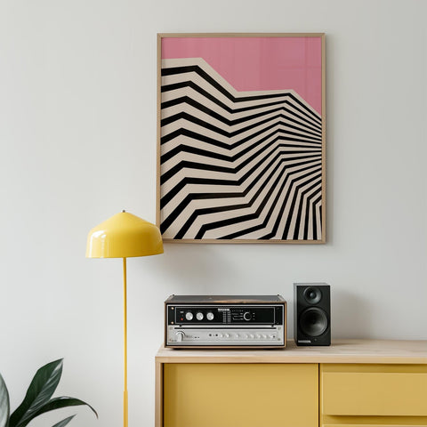 Black and pink zigzag wall poster for minimalist home design