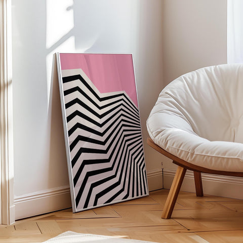 Minimalist poster with bold zigzag pattern in black and pink