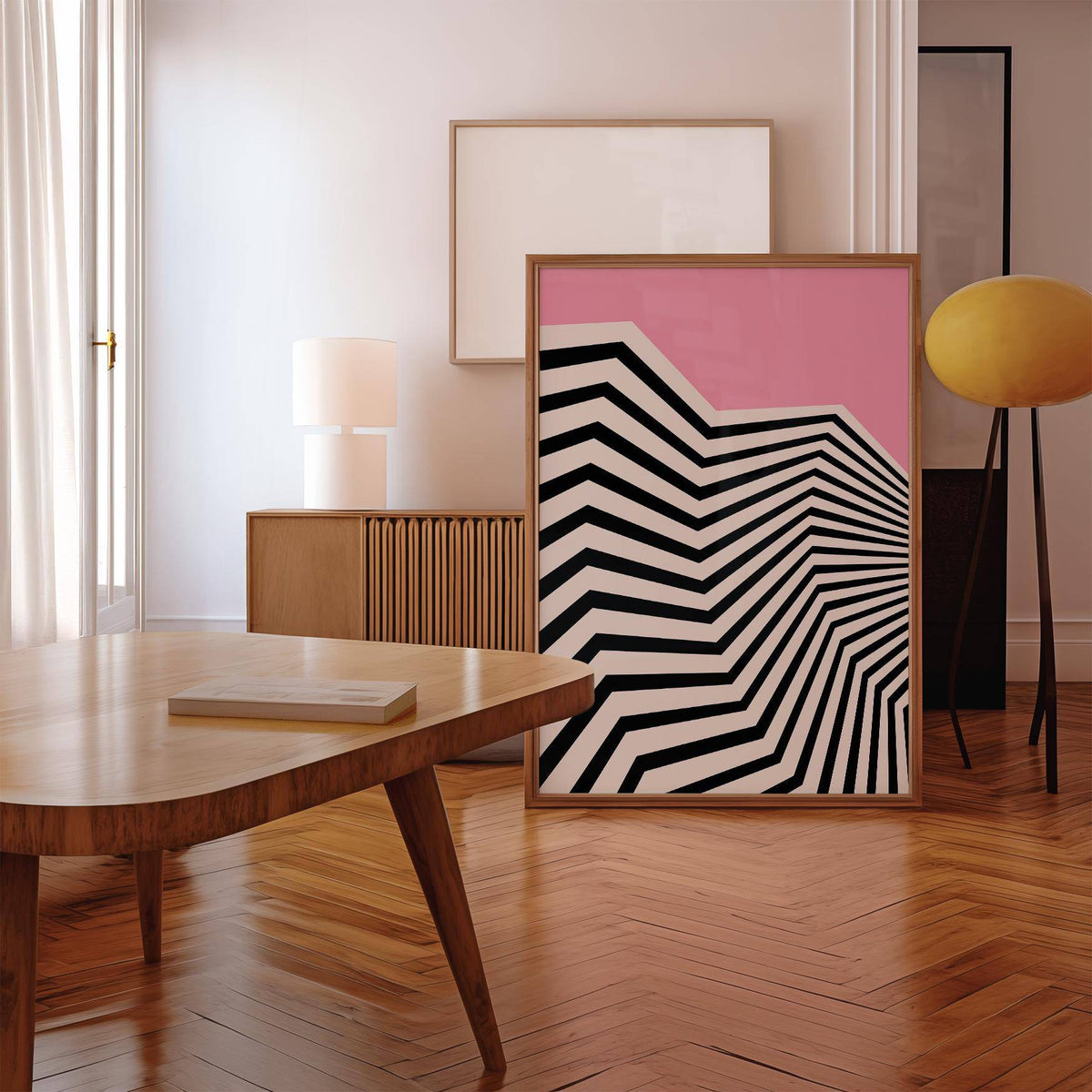 Wavy wall art featuring dynamic geometric lines