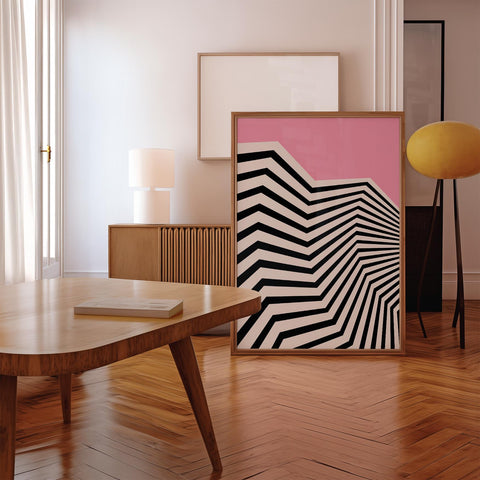 Minimalist geometric pink and black poster for contemporary decor