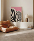 Pink and black geometric abstract wall art with zigzag design