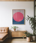 Contemporary polka dot poster in pink and blue for modern decor