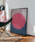 Pink and blue polka dot sunset poster for trendy home interiors