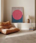 Polka dot sunset geometric poster with pink and blue tones