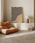 Wavy modern abstract art poster in beige and black