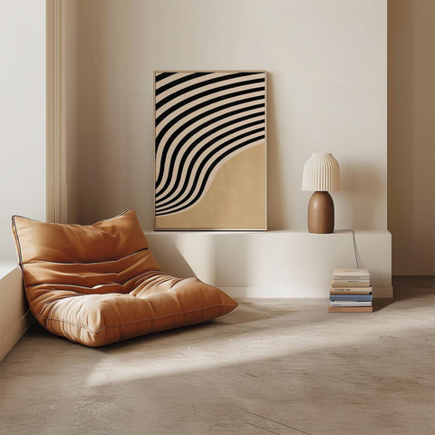 Wavy modern abstract art poster in beige and black