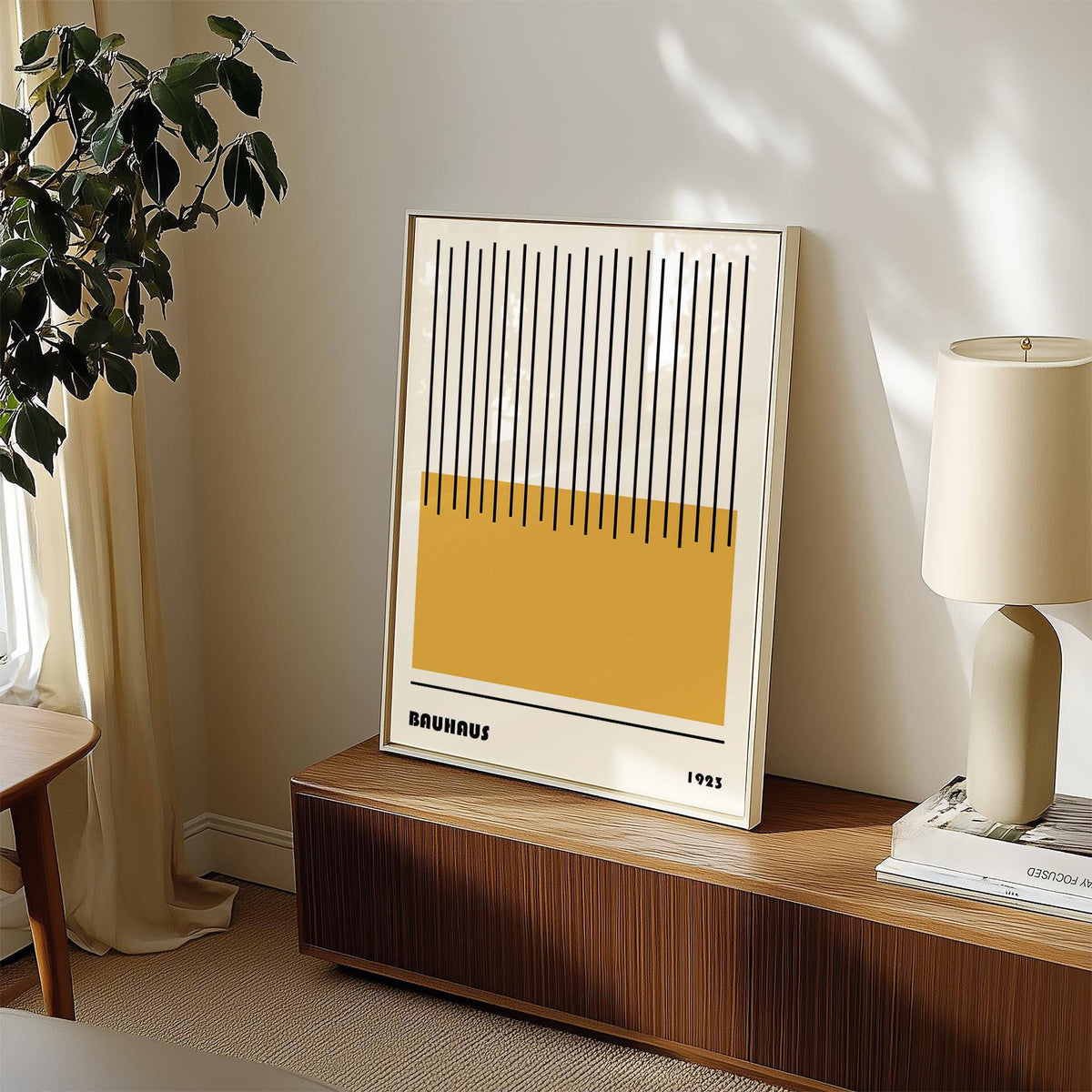 Framed modern geometric art with striking abstract patterns