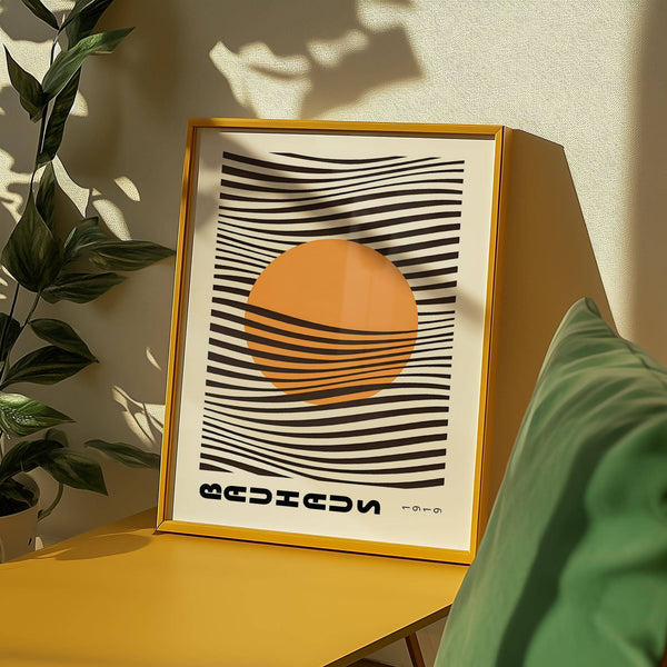 Minimalist orange circle bauhaus print for contemporary office space