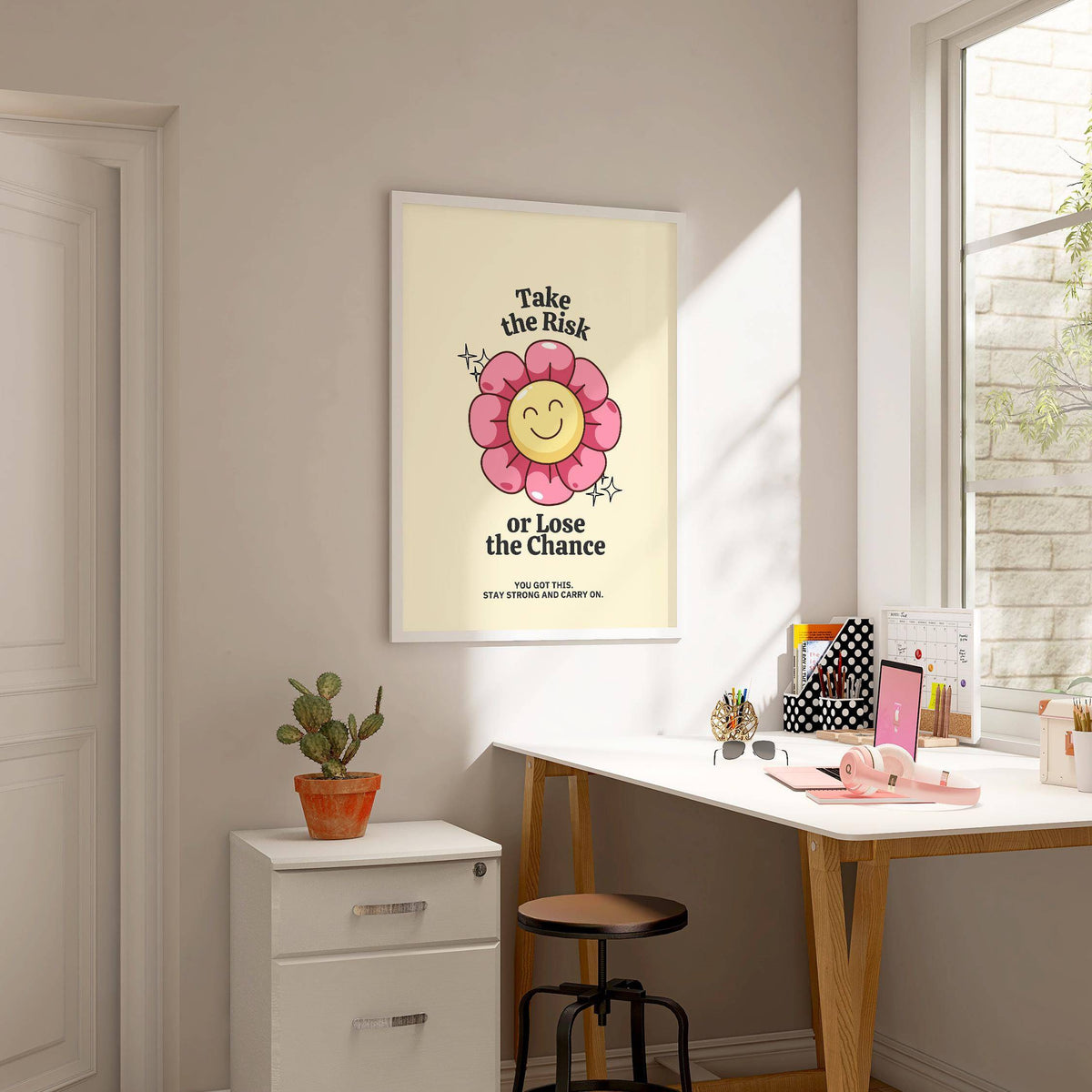 Smiling flower and quote print as motivational quotes wall art for teens