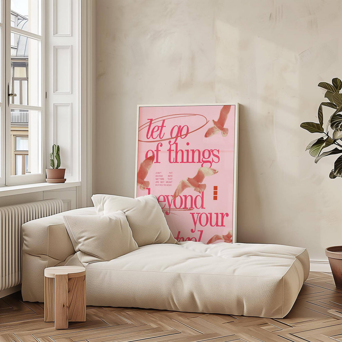 Letting go theme expressed in gentle posters with inspirational sayings