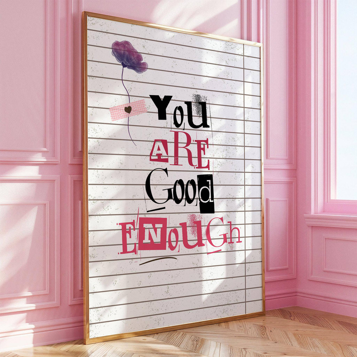 Purple flower accent in empowering posters of positivity print