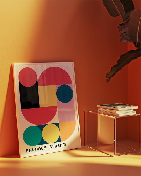 Colourful Bauhaus art print for modern interiors