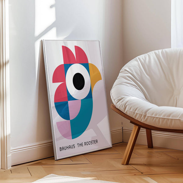 Playroom with framed geometric pattern art of a modern rooster