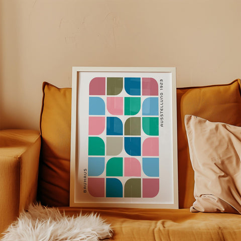 Geometric square pattern Bauhaus print for modern spaces