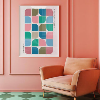 Modern block colour wall art with Bauhaus-inspired patterns