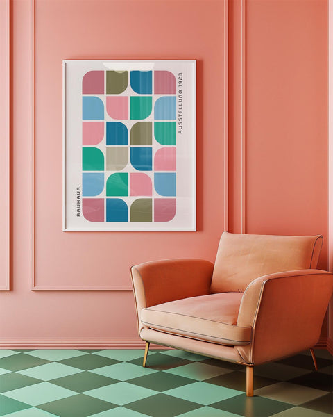 Colourful Bauhaus block colour wall art for living room