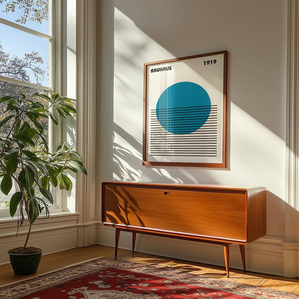 Vivid blue circle in abstract minimalist art poster