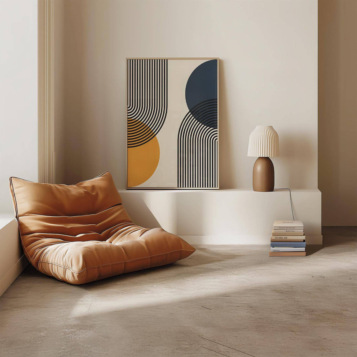 Modern Bauhaus Art print with circles and lines
