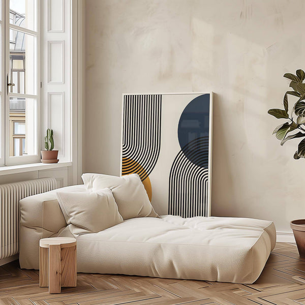 Modern Bauhaus Art print with curved lines