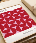 Geometric pattern print with bold red shapes