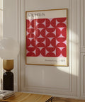 Bauhaus geometric wall art with red and pink pattern