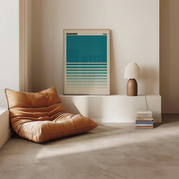 Teal blue gradient wall art featuring structured composition