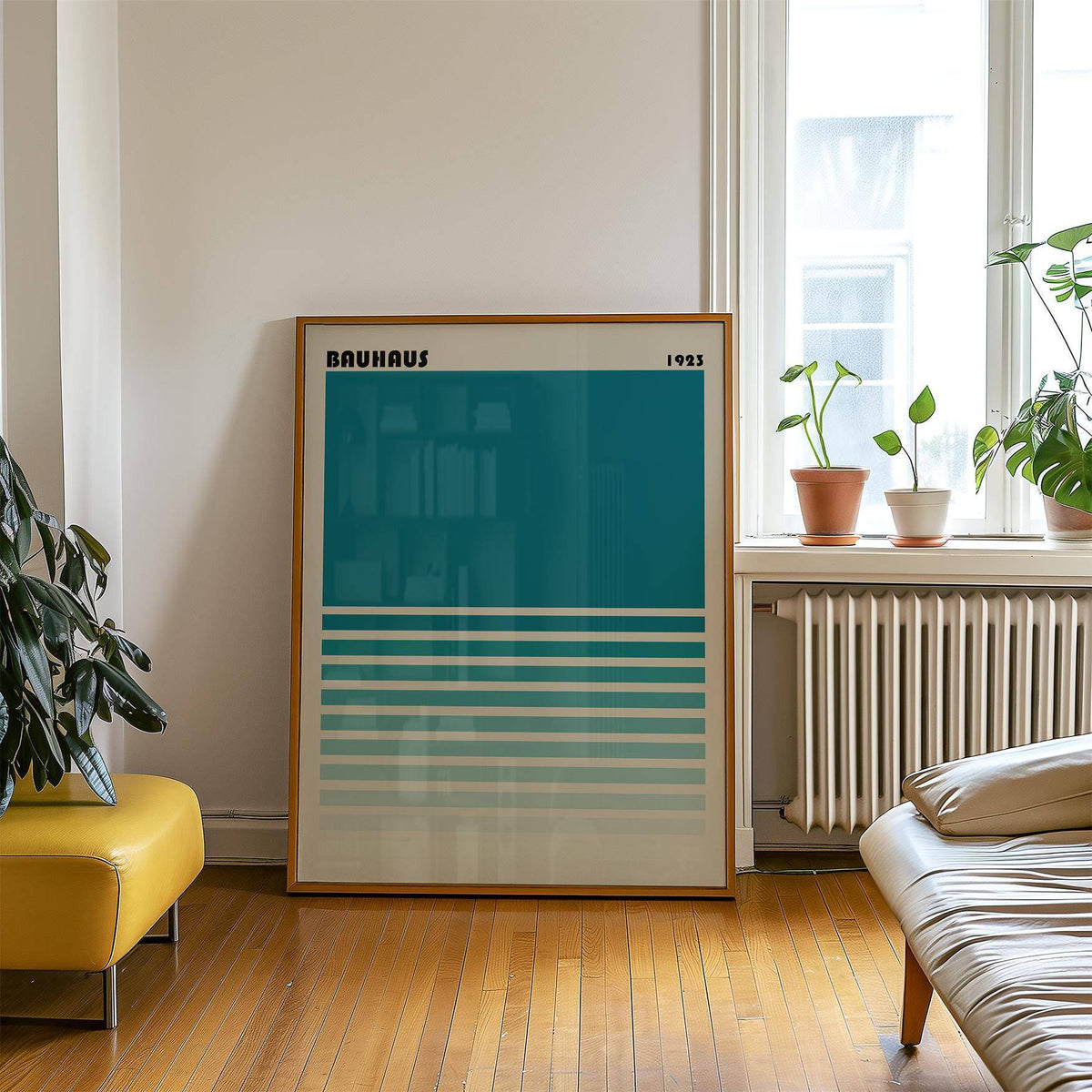 Large teal blue gradient wall art for statement interiors