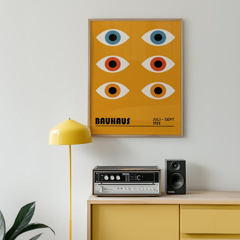 Modern Bauhaus poster with eyes pattern