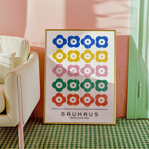 Colourful abstract Bauhaus art print for living room