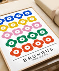 Multi-coloured abstract art print in Bauhaus style