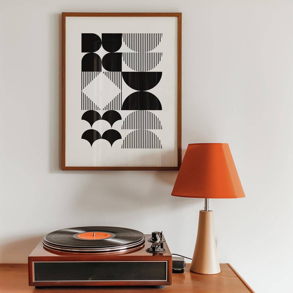 Minimalist black and white geometric wall art with bold contrasts