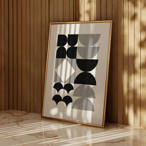 Bold abstract geometric black and white wall art