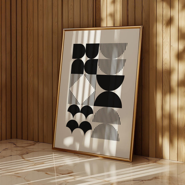 Abstract black and white geometric wall art for contemporary spaces