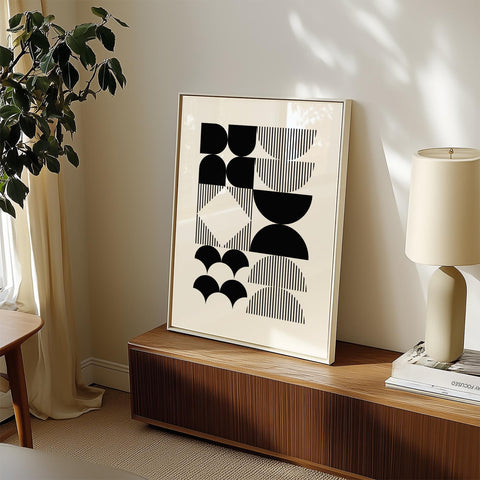 Geometric Bauhaus black and white print for modern interiors