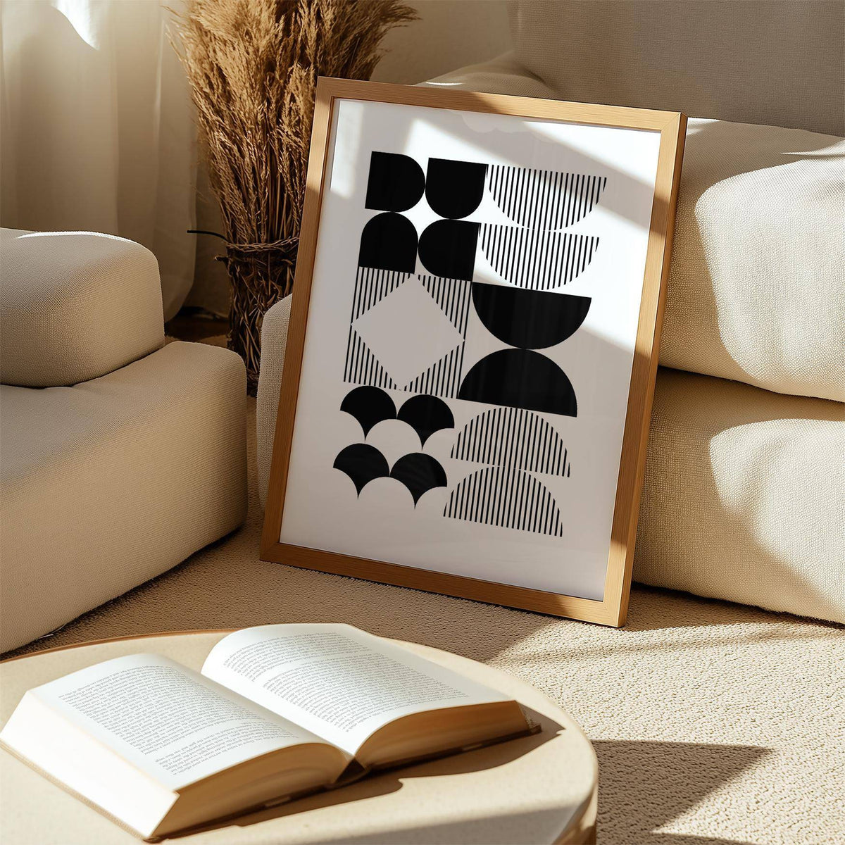Elegant black and white geometric wall art for office spaces