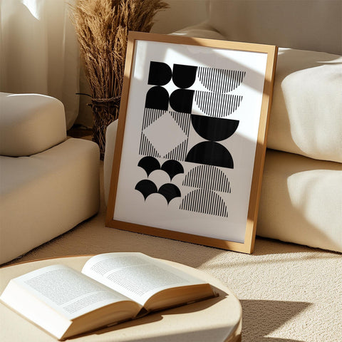 Minimalist black and white abstract Bauhaus art for home decor