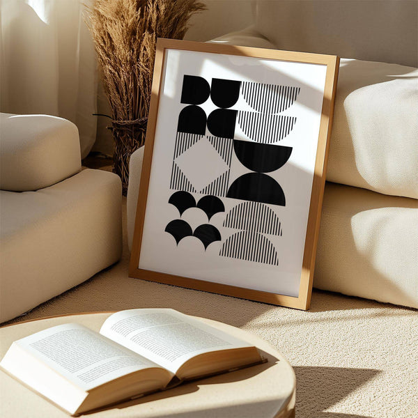 Elegant black and white geometric wall art for office spaces