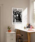 Black-and-white cat wall art inspired by Yayoi Kusama for girls' room decor
